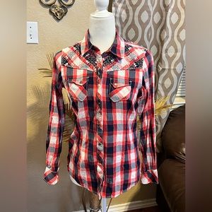 Ariat plaid embroidered western shirt